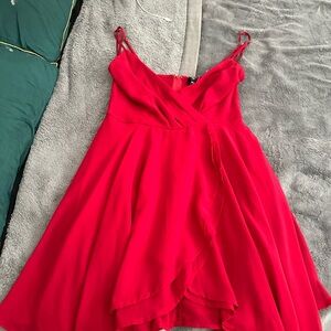 Windsor Red Spaghetti Strap Wrap short Dress